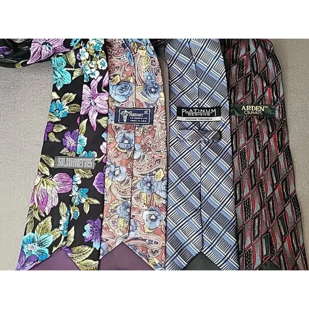 4 Men’s VTG Neckties Paisley Geometric Workwear Business Retro Formal